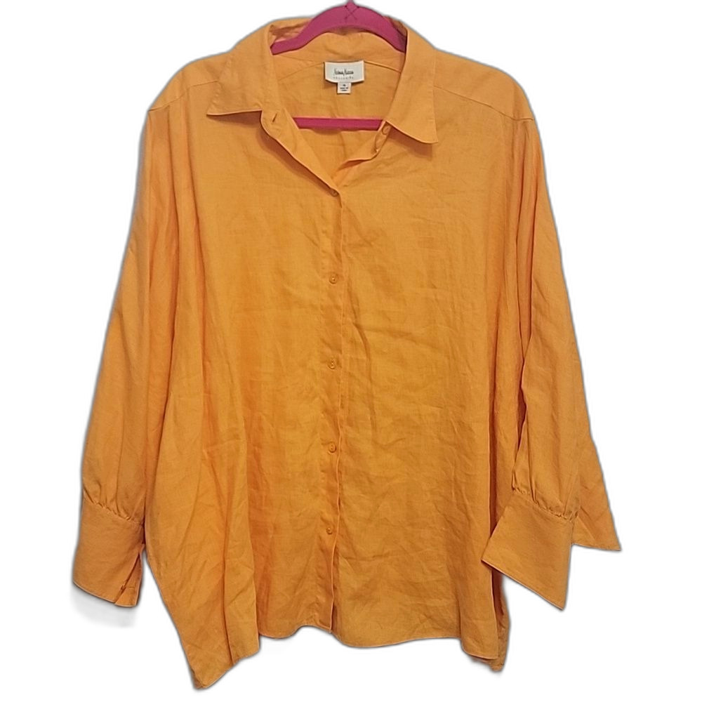Neiman Marcus Button Down Linen Blouse Orange Size 10 Laggenlook